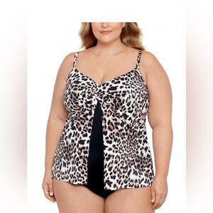 NWT Swim Solutions Plus Size Knotted Flyaway Fauxkini One-Piece Swimsuit 24W